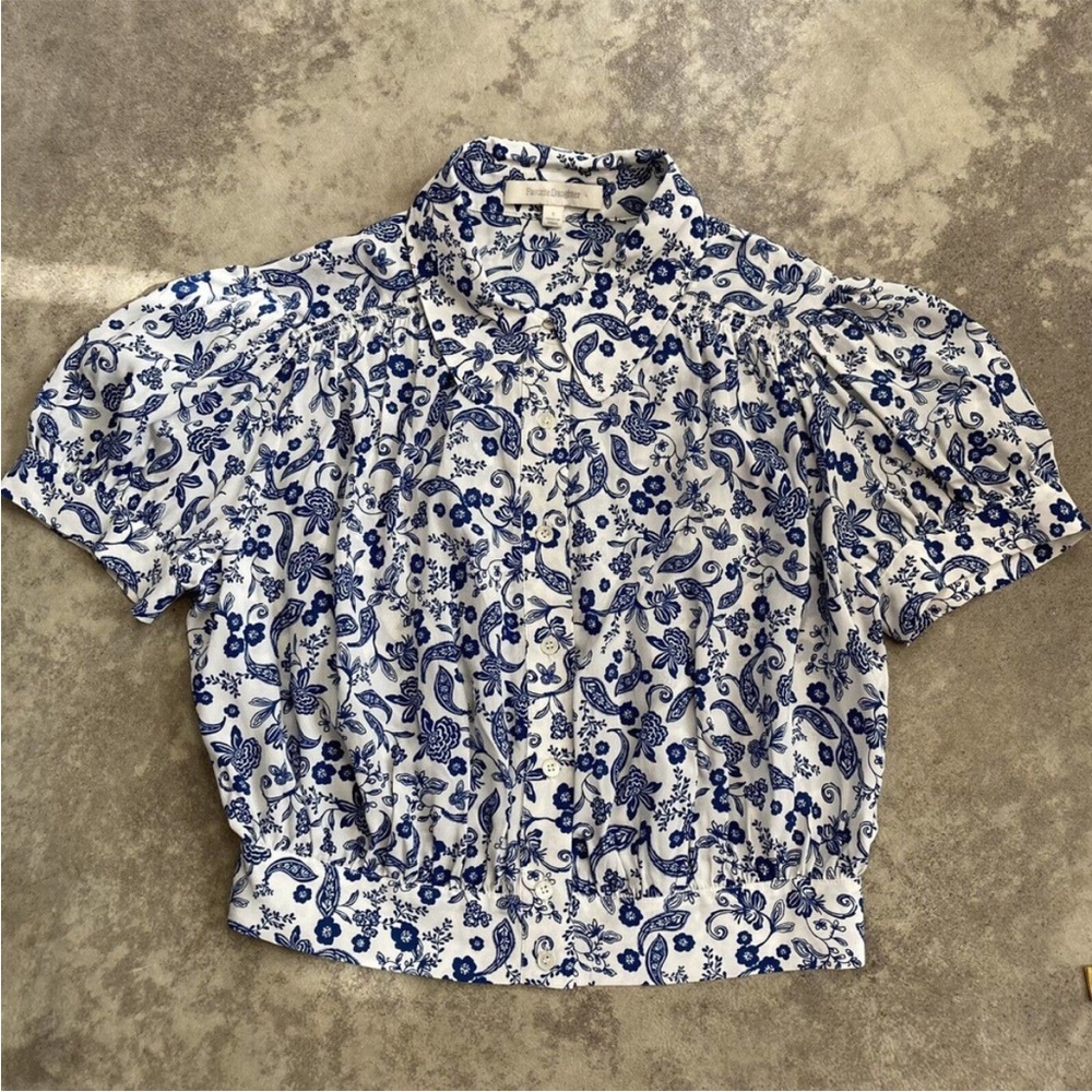 Favorite Daughter Blue Paisley Flora Crop Blouse Womens Size Small